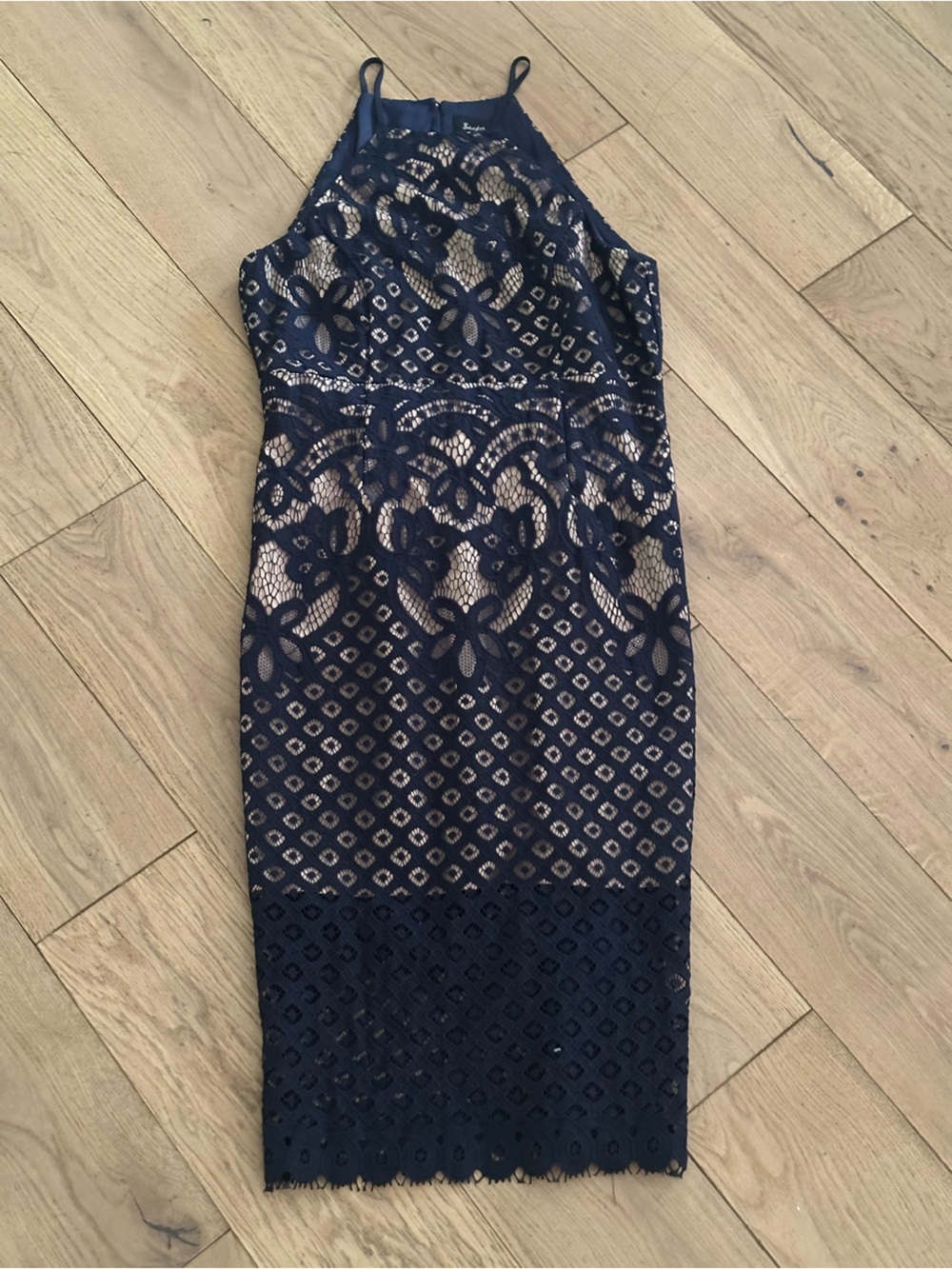 Bardot Navy Lace Midi Dress with Nude Lining